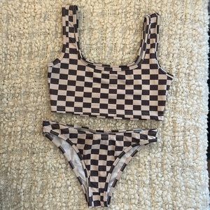 Never Worn Off White / Gray Checkered Swimsuit - Size S